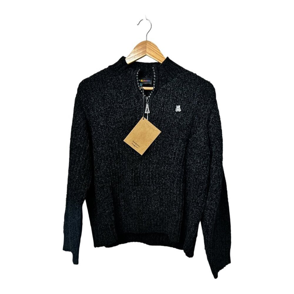 TEDDY FRESH Chenille Zip Sweater | Black| Size XL | Preppy | Casual | Chunky NWT